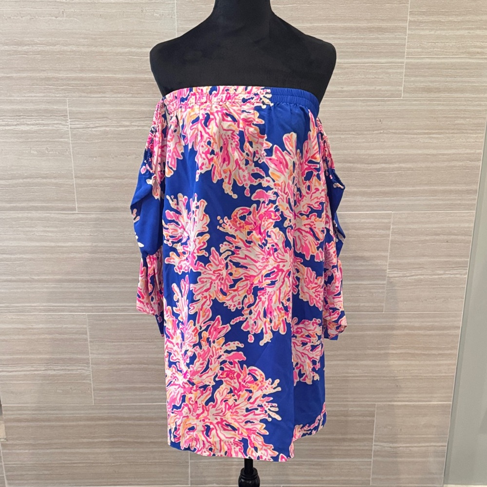 Lilly Pulitzer Off-Shoulder Blue and Pink Floral Dress